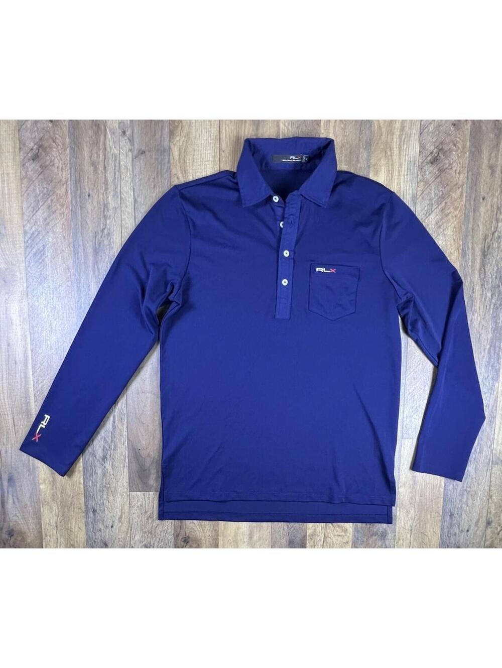 RLX Ralph Lauren Polo Performance Rugby Blue Stretch Wicking Long Sleeve Medium